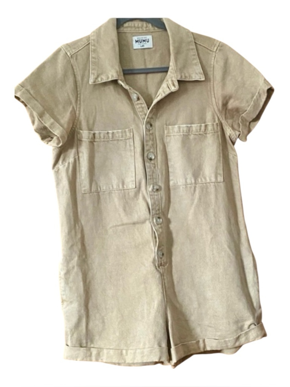 Show Me Your Mumu Utility Romper L Tan Khaki Safari Button Front Pockets Large